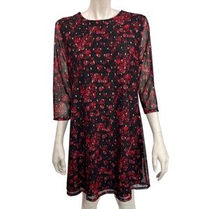 J.T.B. Missy Black, Red and Gold Floral Shift Style Dress‎